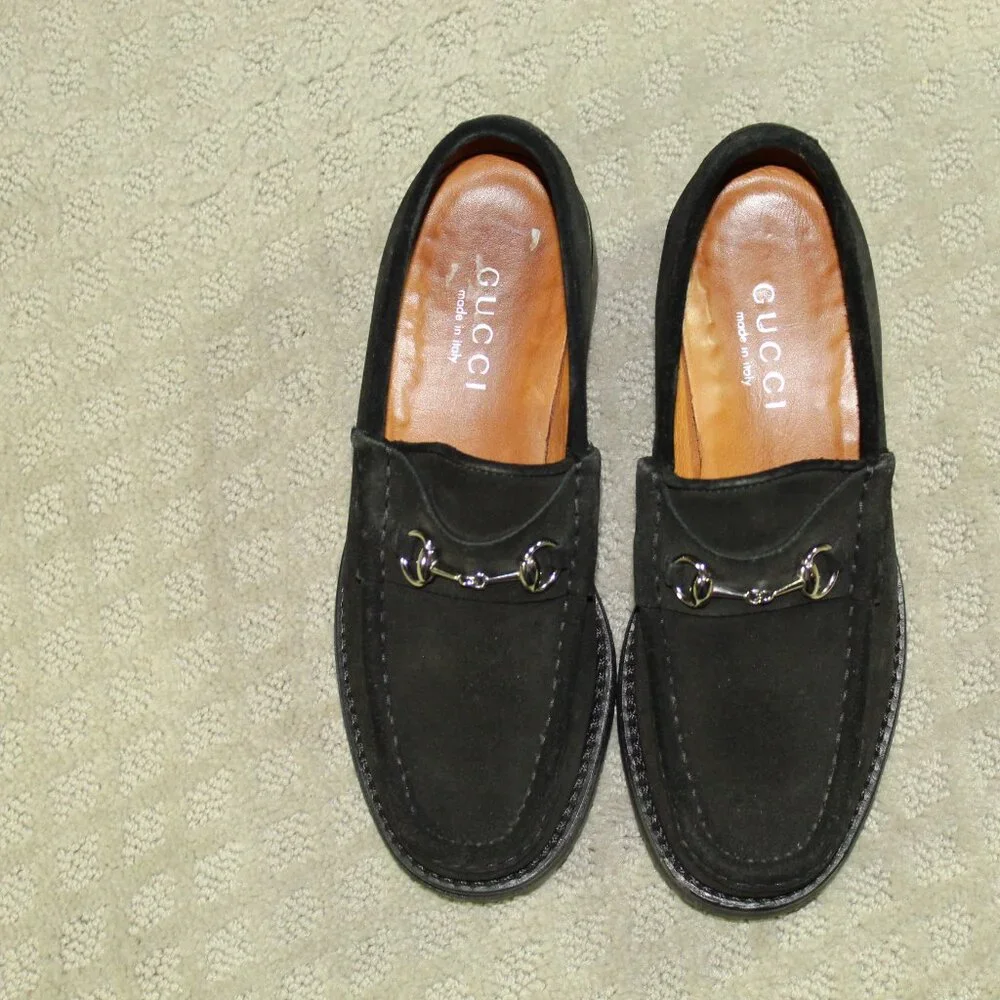 COA GUCCI Black Suede Horsebit Loafers With Lug Sole Women's 5.5 B